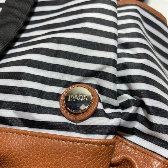 iPack Backpack Diaper Bag Black and White Striped with Leather Accents Med. Size - Picture 14 of 15